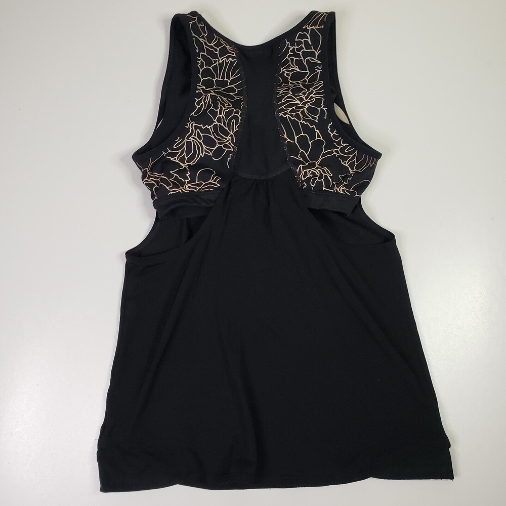 Athleta Fit Team Tank Top Cut Out Mesh Black Gold Women's Size XS